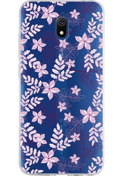 Xiaomi Redmi 8a Uyumlu Kapak Floral Pudra Tasarımlı Şeffaf Silikon Kılıf