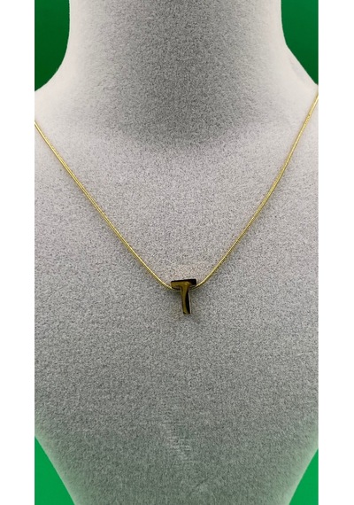 14k Altın Renginde T Harf Minimal Model Çelik Kadın Kolye Altın