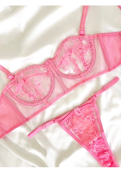 Arinda Candice Pembe Çiçek Desenli Brode İşlemeli Tek Renk Balenli Kapsız Askıları Çıkarılabilir Bralette Sütyen Tanga Alt Üst İç Çamaşırı Takımı 2 Parça Arinda Candice Pembe Çiçek Desenli Brode İşlemeli Tek Renk Balenli Kapsız Askıları Çıkarılabilir Bralette Sütyen Tanga Alt Üst İç Çamaşırı Takımı 2 Parça