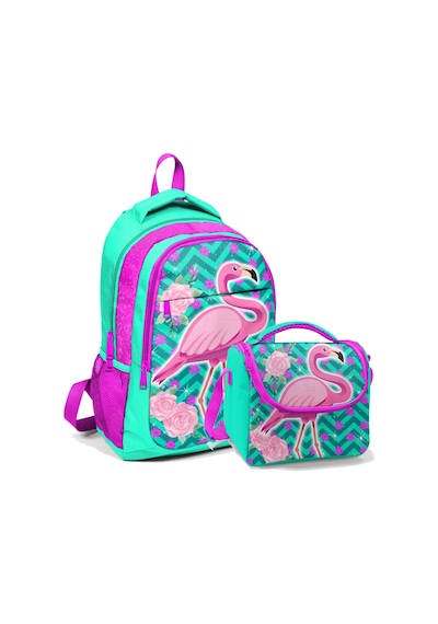 Coral High Okul Sırt Çantası Ve Beslenme Çantası Kız Çocuk Yeşil Flamingo Yeşil Pembe Flamingo