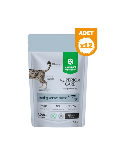 Nature S Protection Superior Care Ringa Balıklı & Tavuk Göğüslü Kilo Kontrolü İçin Sos İçinde Yaş Kedi Maması 85g 12 Adet