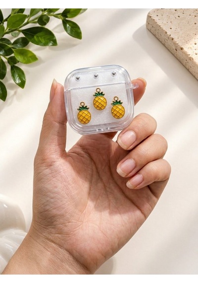 Fadex Apple Airpods Uyumlu 4 Ve 5.nesil Ananas Stickerlı Sevimli Şeffaf Kulaklık Kılıfı