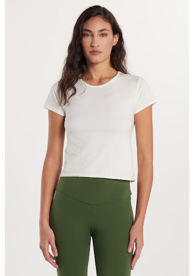 Tudors Kadın Slim Fit Dar Kesim Düz Basic Bisiklet Yaka Ekru Tişört-33681