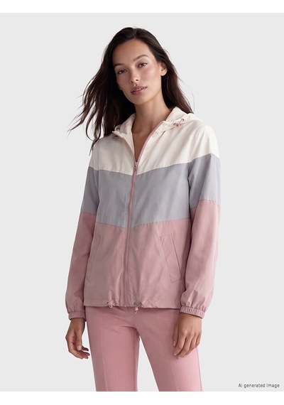 Lcw Everyday Pembe Kapüşonlu Renk Bloklu Kadın Yağmurluk