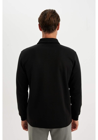 Defacto Regular Fit Polo Yaka Yarım Fermuarlı Basic Düz Sweatshirt D2279ax24aubk81 Siyah