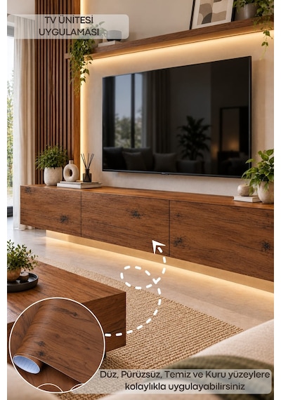 Deconitte Premium Kendinden Yapışkanlı Antik Ceviz Ahşap Desen Mobilya Dolap Masa Tezgah Kaplama Folyosu 60x100cm