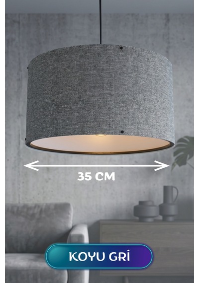 Koyu Gri Kumaş Başlıklı Sarkıt Avize 35 Cm Çokrenkli