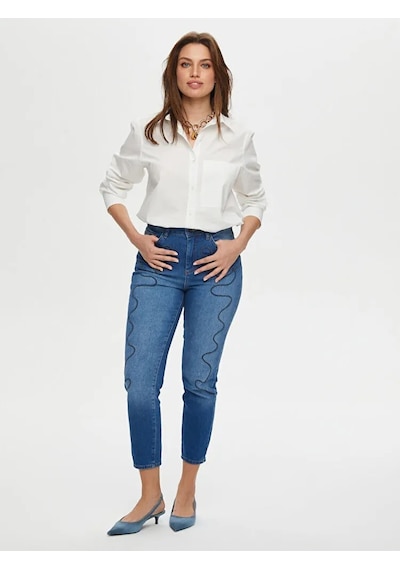 Faik Sönmez Yanları İp Nakışlı Slim Fit Kadın Jean Pantolon Us25jpn003 İndigo