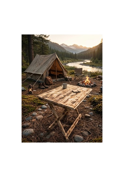 Katlanabilir Kamp Piknik Masası 50x70 Doğal Ahşaptan Bej - 895914578 Bej