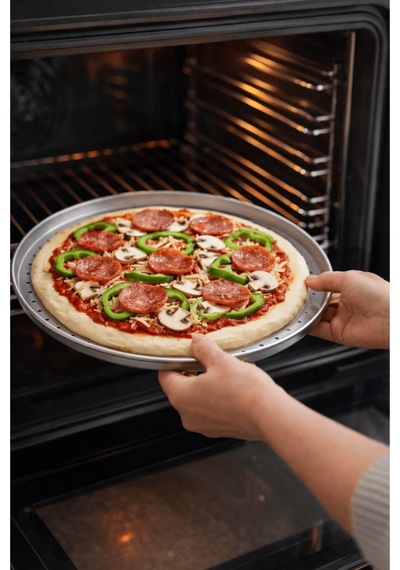 30 Cm Delikli Alüminyum Pizza Tepsisi - Pizza Tavası Gri