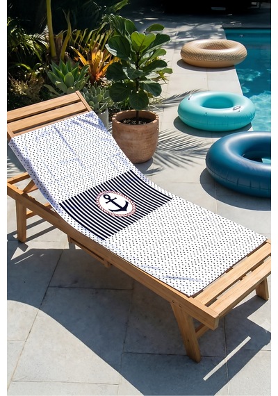 Çapa Marine Çizgili Plaj Havlusu - Lacivert Beyaz Nautical Stil Hızlı Kuruyan Mikrofiber Havlu Örtü Çok Renkli