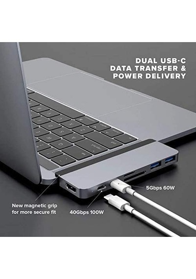 Apple Uyumlu Macbook Pro/air İçin Hyper Drive Duo 7'si 2 Arada Bağlantı İstasyonu - Uzay Grisi, Hd28c-gümüş, Gri
