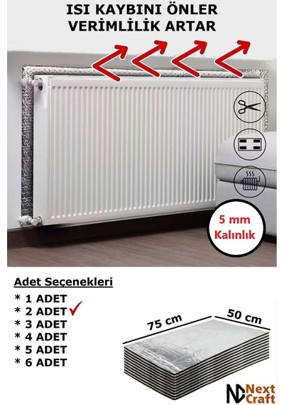 Petek Arkası Isı Yalıtım Levhası 2 Adet 75x50 Cm 5 Mm Kalınlık Kalorifer Radyatör Arkası Folyo