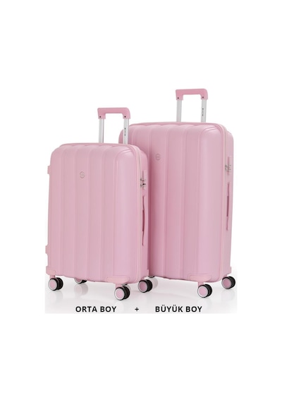 Mçs Bavul Büyük Ve Orta 2li Set Kırılmaz Silikon Valiz V305 Pudra