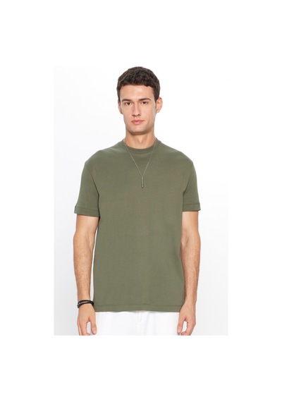 Tudors Unisex Relax Fit Rahat Kesim %100 Pamuk Yumuşak Dokulu Basic Bisiklet Yaka Haki Tişört-30850 Haki