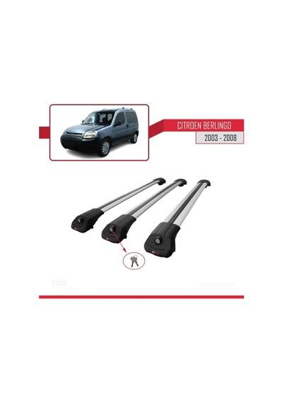 Citroen Berlingo 2003-2008 Arası İle Uyumlu Ace-1 Ara Atkı Tavan Barı Gri 3 Adet Bar