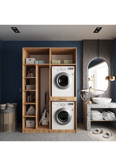 Megan Çamaşır Ve Kurutma Makinesi Dolabı Banyo Dolabı Çam Çam