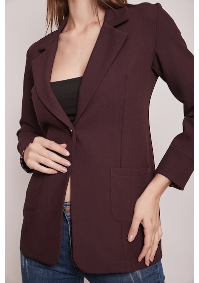 Jument Yakalı Cepli Uzun Kol Katlamalı Blazer Kumaş Ceket-Mürdüm
