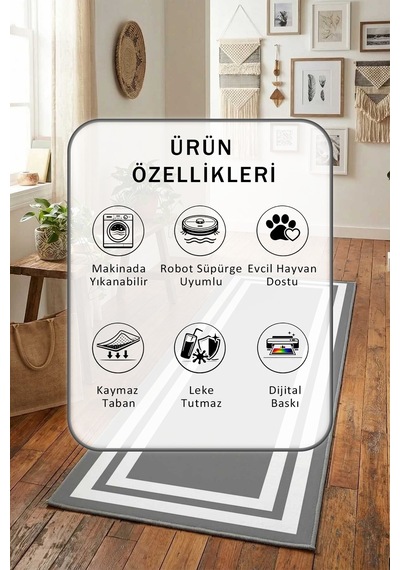 Yıkanabilir Yolluk 52 Beyaz - Gri