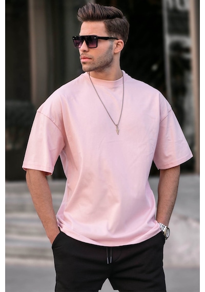 Madmext Erkek Toz Pembe Oversize Fit Basic Tişört 6066-toz Pembe Toz Pembe
