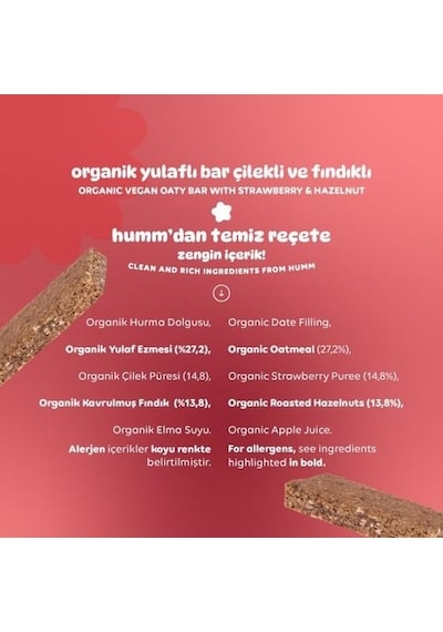 Organic Çilekli Fındıklı Yulaf Bar 27 Gr 27 G