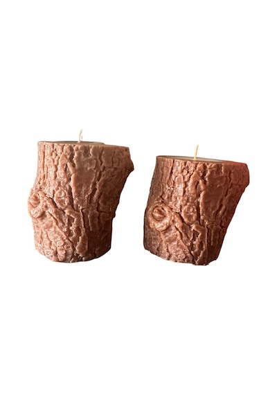 Odunsu Dokusuyla Kütük Mum 9x7 Cm Kokulu 2 Li Kahverengi