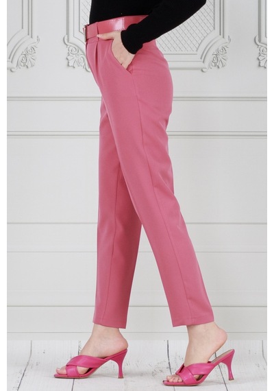 Sevitli Beli Kemerli Kalem Pantolon-pembe-3713-pembe Pembe