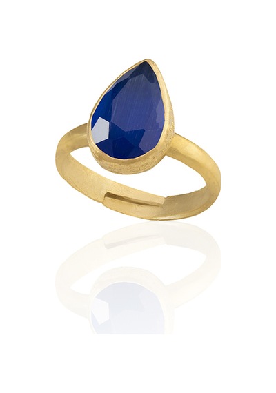 Kadir Jewellery 22 Ayar Altın Kaplama Zirkon Taşlı Ayarlanabilir Kadın Moda Yüzük Parlement Mavisi