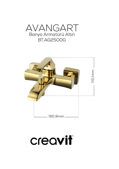 Creavit Avangart Lavabo Banyo Eviye Bataryası 3'lü Set AG1500G-AG2500G-AG8500G Altın