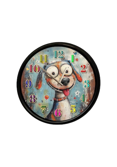 Renkli Karikatür Köpek Temalı Duvar Saati 28 Cm Sessiz Mekanizma Çocuk Odası Dekoru Çok Renkli