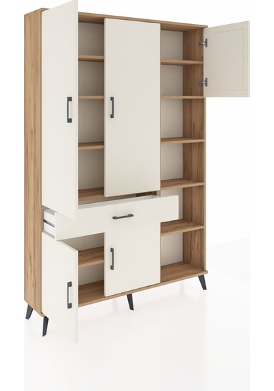 Arges Dolap 10 Raflı Tek Çekmeceli 5 Kapaklı 132x30x195 Çam-a... Çam