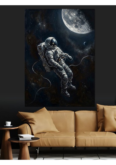 Uzayda Tek Başına Duran Astronot Dekoratif Kanvas - Mdf Ahşap Tablo