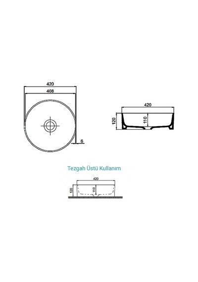 Aqua Bagno Bianzo Tezgah Üstü Çanak Lavabo, Batarya Deliksiz, 42 Cm Beyaz