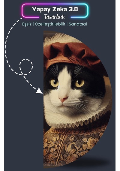 İki Renkli Kedi Poster, Statik Kağıt Premium Baskı Poster, Siyah Beyaz Kedi, Yapay Zeka Tasarım