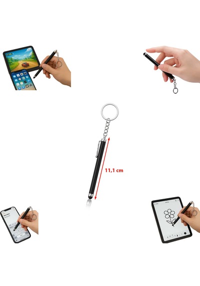 Touchpen Kalem Anahtarlık Dokunmatik Uç Küçük Kalem Telefon Tablet Vb. Dokunmatik Ekran Kalemi Siyah
