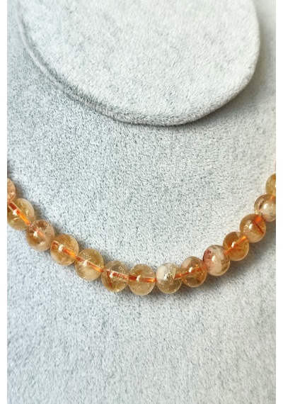 Sertifikalı 8 Mm Karlı Sitrin Doğaltaş Kolye 0329 - Sarı