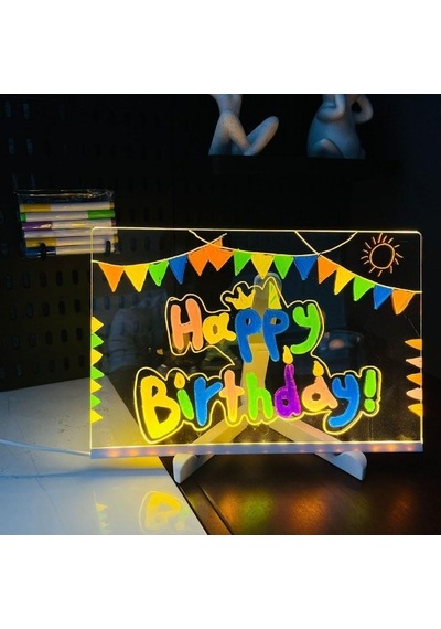 Delux Serisi Hediyelik Eşya Parti Süsü Led Aydınlatmalı Yazı Ve Çizim Tahtası - Küçük Boy 20x20 Cm Çok Renkli