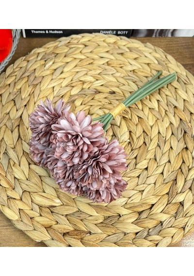 Yapay Çiçek Krizantem Kartopu Pastel Mor Renk 7 Ayrı Tek Dal Demet Çok Renkli