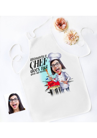 Personalized Chef Cartoon White Kitchen Apron - 4 Bej