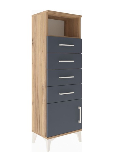 Arges Dolap Tek Raflı 4 Çekmeceli Tek Kapaklı 44x30x134 Çam-antrasit Atlas Çam