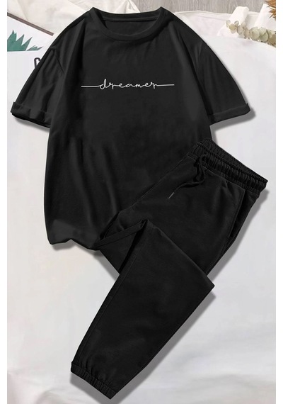 Uyguntarz Unisex Dreamer Baskılı Eşofman Takımı Siyah