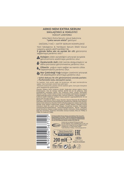 Arko Nem Extra Serum Sıkışlaştırıcı & Yenileyici Vücut Losyonu 200 Ml
