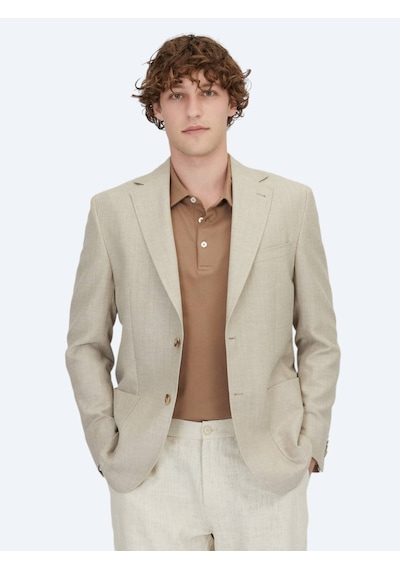 Kip Açık Bej Düz Modern Fit Yün Karışımlı Ceket Açık Bej