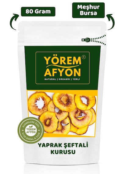 Yörem Afyon Meşhur Bursa Yöresinden %100 Meyve Glütensiz Yaprak Şeftali Kurusu, Cips Prunus Persica 80gr. 80 G