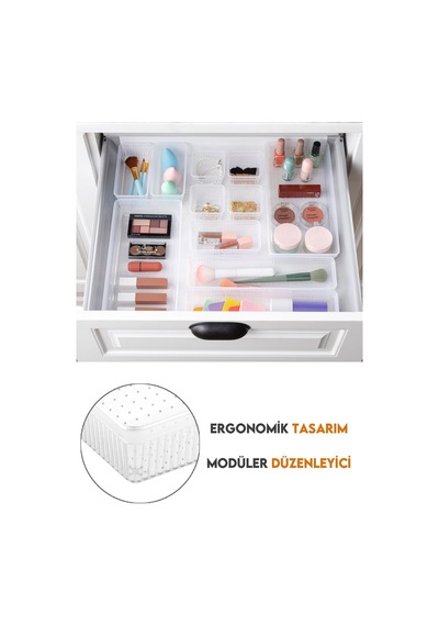 Modüler Çekmece İçi Düzenleyici - Banyo Makyaj Takı Organizer Ofis Düzenleyici 7,8 X 7,8 Cm Şeffaf