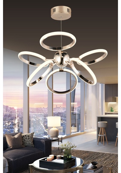 Ld 072 Model Gold 3 Renkli Salon Ve Oturma Odası İçin İdeal Alüminyum Avize, 65x70 Gold