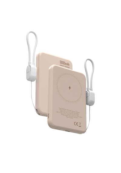 Bix Pb51 5000mah 15w Magsafe Manyetik Kablosuz Şarjlı 20w Type-c Semi-solid Bataryalı Dahili Kablolu Mini Powerbank Süt Beyazı