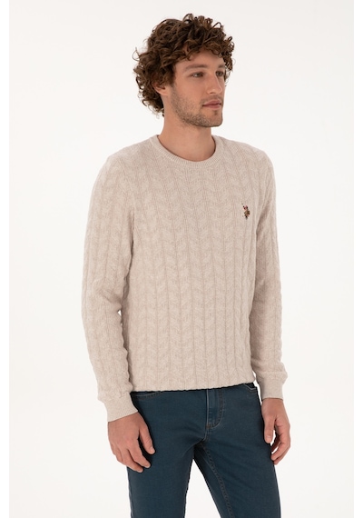 U.S. Polo Assn. Erkek Slim Fit Bisiklet Yaka Desenli Taş Melanj Kazak 50307836-VR225