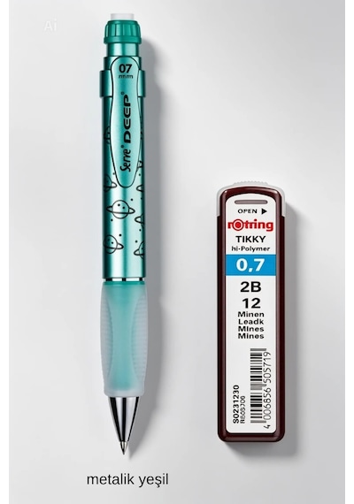0.7 Mm Serve Deep Uçlu Kalem + 0.7 Rotring Uç Seti Yeşil