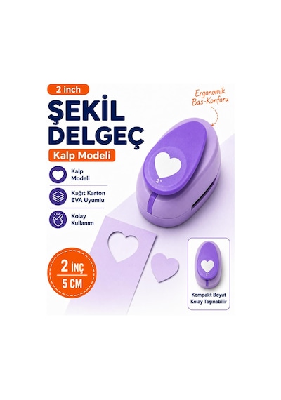 Ofisinn Şekilli Mega Boy Delgeç/şekilgeç 5 Cm Kalp Mor